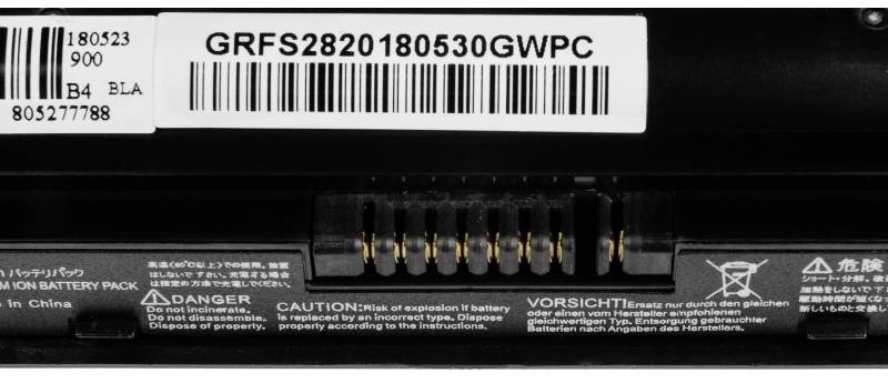 'Warnung' auf Batteriepack: Risiko von Explosion bei falschem Batteriewechsel. Verpackung gemäß Anweisungen entsorgen.