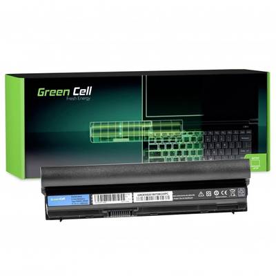 Ein schwarzer Laptop-Akku von Green Cell vor der passenden grünen Verpackung mit der Aufschrift 'Green Cell Fresh Energy'.