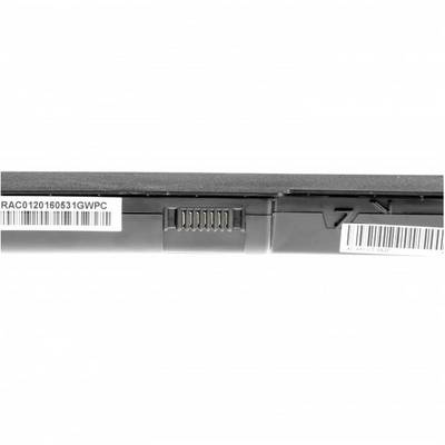 Ein schwarzer Batterieriegel mit weißen Barcode-Etiketten, die Seriennummern zeigen. Er ist für den Einbau in elektronische Geräte.
