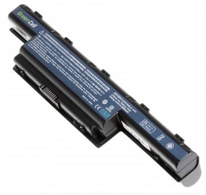 Ein schwarzer Laptop-Akku mit blauer Etikette und Herstellerinfos. Form: länglich, mit mehreren Zellen. Geeignet für Dell-Modelle.