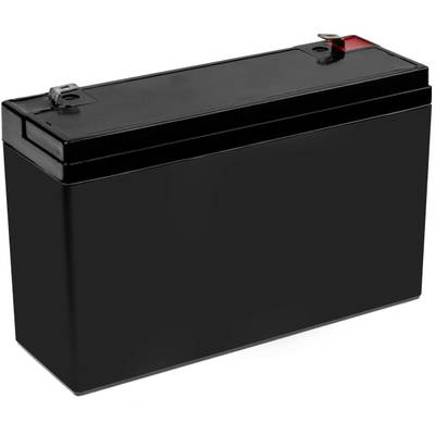 Schwarze rechteckige Batterie mit Metallkontakten oben, typischerweise verwendet für Elektrogeräte oder Fahrzeuge.