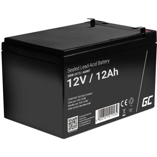 Green Cell AGMVRLA12V 12AH BATTERY FOR ALARM AGM07 Bleiakku 12 V 12 Ah Blei-Vlies (AGM) (B x H x T) 151 x 95 x 98 mm Fla...