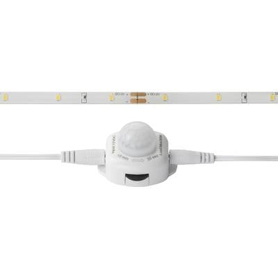 LED-Lichtleiste mit Bewegungssensor und Kabeln. Der Sensor erkennt Bewegungen und aktiviert die LEDs, um Licht bereitzustellen.