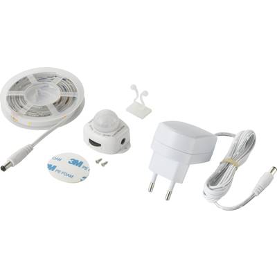 LED-Lichtstreifen-Set mit Sensor, Adapter, Kabel und Befestigungsmaterial. Ideal für indirekte Beleuchtung oder Akzentbeleuchtung.