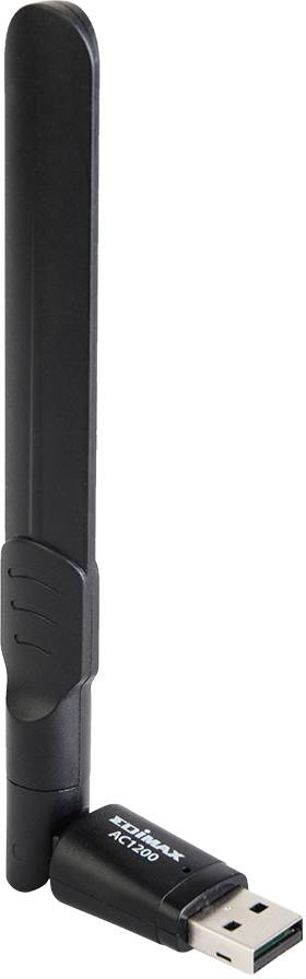 USB-WLAN-Adapter mit langer, vertikal stehender Antenne für kabellose Netzwerke.