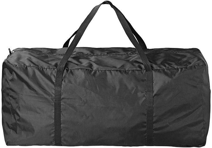 Schwarze Reisetasche mit zwei Griffen, rechteckige Form, aus strapazierfähigem Material. Geeignet für Sport und Reisen.