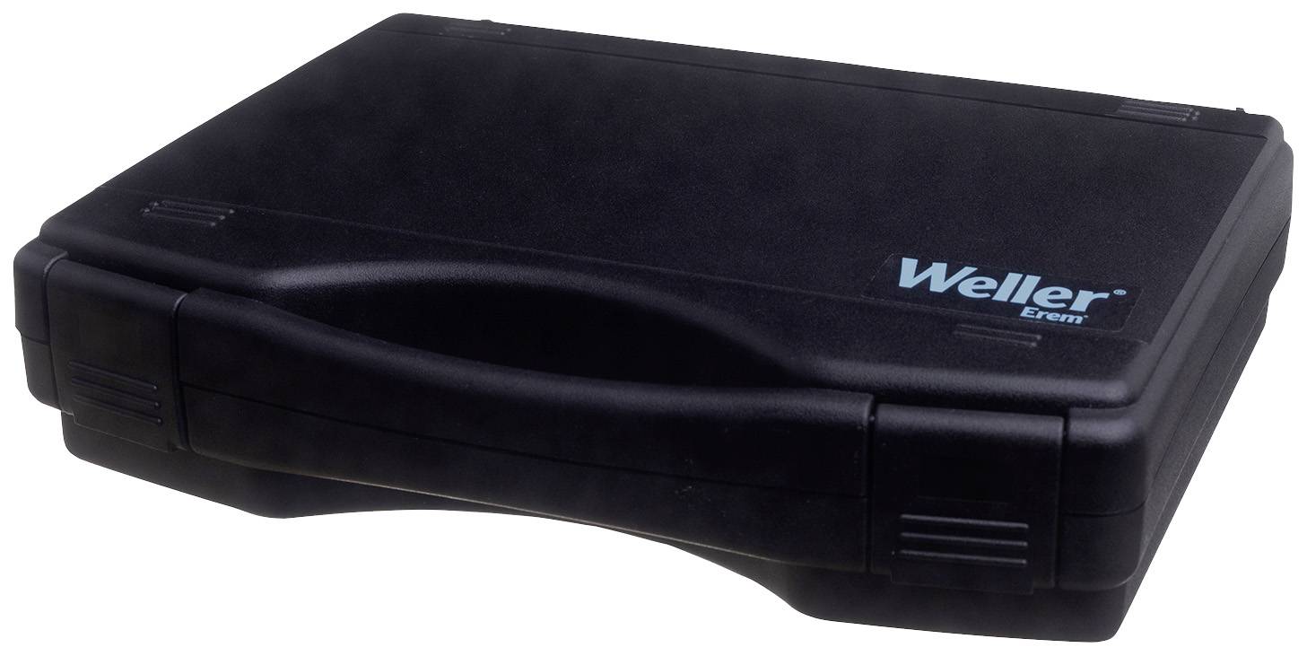 Schwarzer Koffer mit dem blauen Schriftzug 'Weller'.