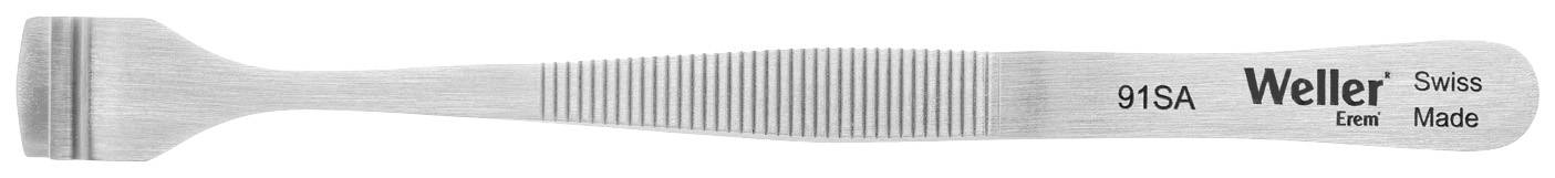 Pinzette aus Edelstahl mit geriffeltem Griff, Aufschrift 'Weller Erem Swiss Made', Modellnummer 91SA.