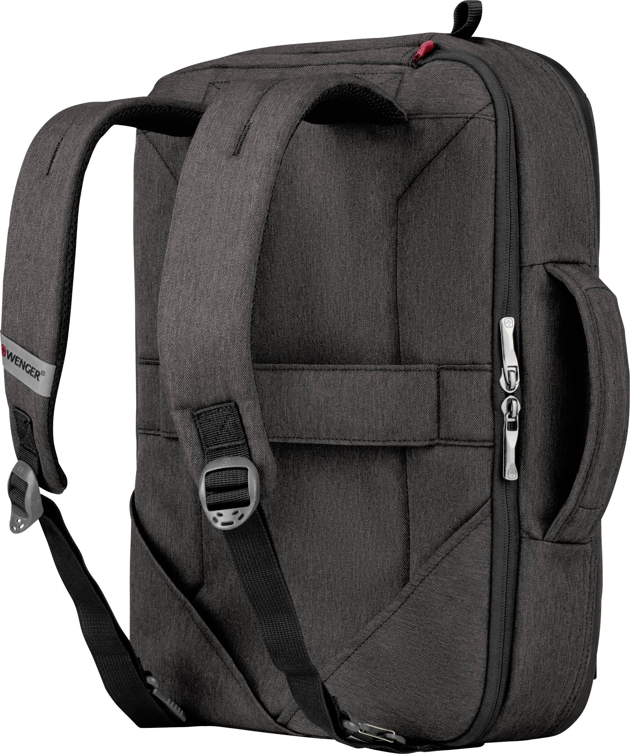 Ein dunkelgrauer Rucksack mit verstellbaren Trägern. Der Rucksack hat ein schlichtes, funktionales Design mit einem seitlichen Griff.