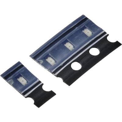 Zwei kleine elektronische Bauteile auf Kunststoffband, geeignet für die SMD-Montage. Sie sind rechteckig und in einer klaren Verpackung.