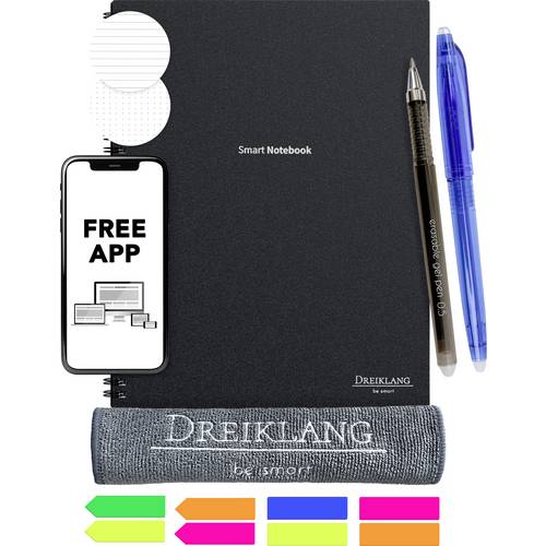 Dreiklang be smart 4270001452115 Wiederbeschreibbares Notizbuch liniert, punktkariert Schwarz Anzahl der Blätter: 20 DIN...