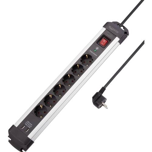 Sygonix SY-4755604 Überspannungsschutz-Steckdosenleiste 6fach Silber, Schwarz 1 St.