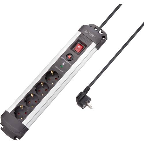Sygonix SY-4755610 Überspannungsschutz-Steckdosenleiste 4fach Silber, Schwarz Schutzkontakt 1 St.