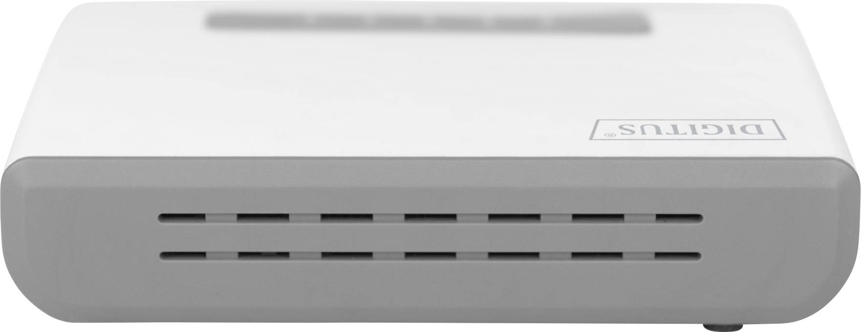 Ein weißes, rechteckiges elektronisches Gerät mit Lüftungsschlitzen an der Vorderseite. Oben ist das Logo 'Dicitus' zu sehen.