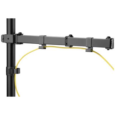 Ein Kabelmanagementsystem mit gelbem Kabel an einem vertikalen Ständer befestigt; sorgt für organisierte Kabelführung.