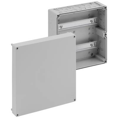 Zwei graue Anschlusskästen unterschiedlicher Größe, aus Metall, mit abnehmbaren Abdeckungen und vorgebohrten Löchern für Kabel.