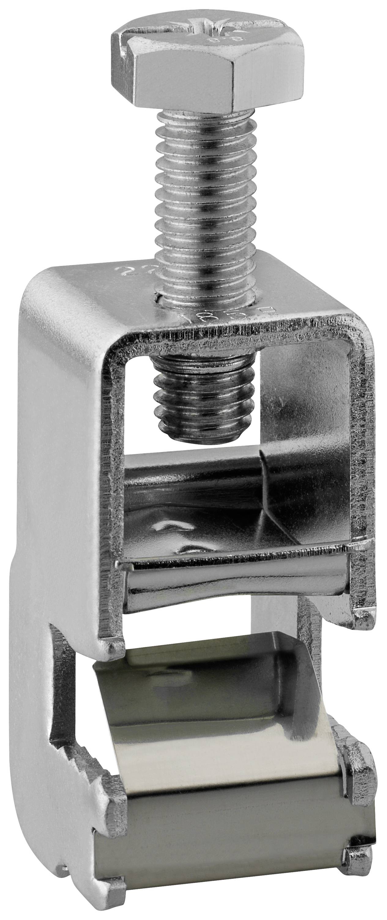 Metallschelle mit Schraube zum Befestigen von Strukturen oder Komponenten. Geeignet für Bau- oder industrielle Anwendungen.