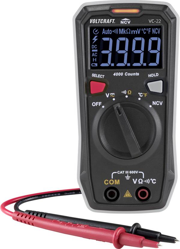 VOLTCRAFT VC-22 Hand-Multimeter digital CAT III 600 V Anzeige (Counts): 4000 Temperaturmessung