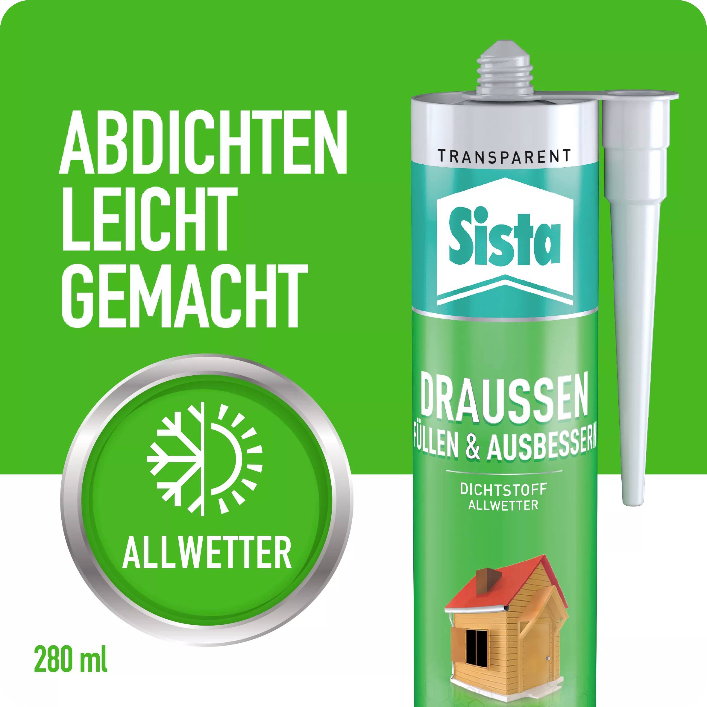 'Dichtstoff für alle Wetterbedingungen, transparent. Einfaches Abdichten, Füllen & Ausbessern. Inhalt: 280 ml. Für Anwendungen im Freien.'
