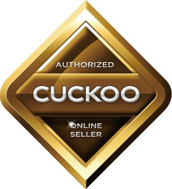'Authorized Cuckoo Online Seller' Emblem in gold and brown Tones, signifying official partnership.
