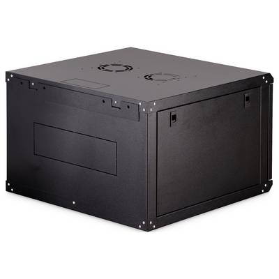 Ein quadratisches schwarzes Metallgehäuse mit Lüftern auf der Oberseite und Griffen an den Seiten, geeignet für die Unterbringung von elektronischen Geräten oder Servern.