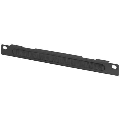 Schwarze Kabeldurchführungsblende mit Bürstenleiste, zur ordentlichen Kabelführung in einem Server-Rack.