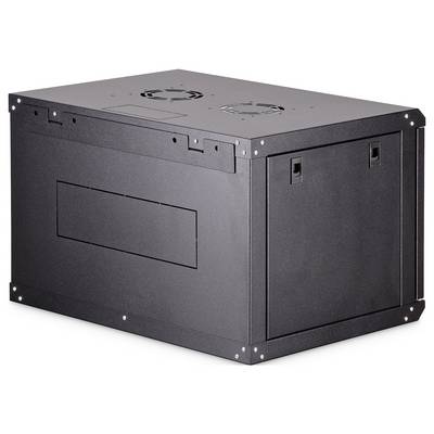 Eine schwarze Metallbox mit Lüftungsventilatoren auf der Oberseite und Griffen an den Seiten, vermutlich ein großes elektronisches oder Computer-Gehäusekomponente.