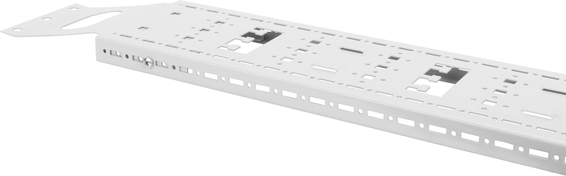 Metallschiene mit Schlitzen und Löchern zur Montage, in hellem Grau, geeignet für Bau- und Installationsarbeiten.