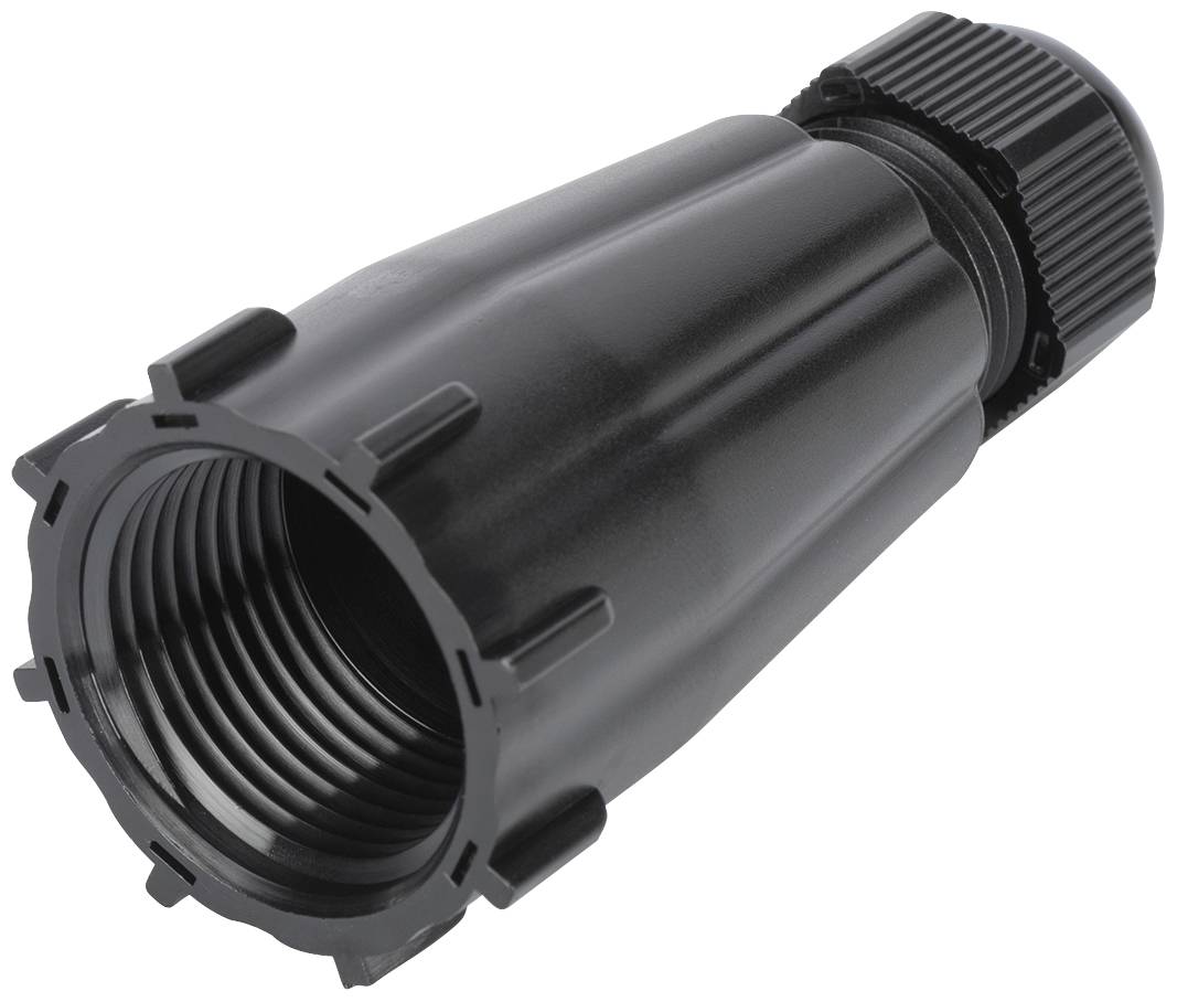 Schwarzer, zylindrischer Adapter mit Außengewinde an einem Ende und Rillenstruktur für festen Griff am anderen Ende.