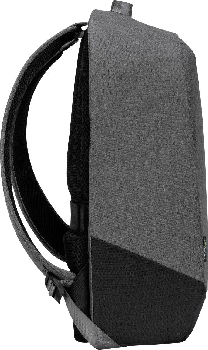 Grauer, schlanker Rucksack mit schwarzem Boden und verstellbaren Schulterriemen.