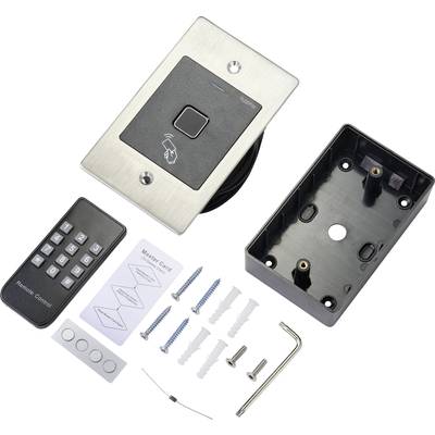 Tür-Zugangssystem-Kit mit Kartenleser, Fernbedienung, Schrauben, Kabel, Halterung und Anleitung.