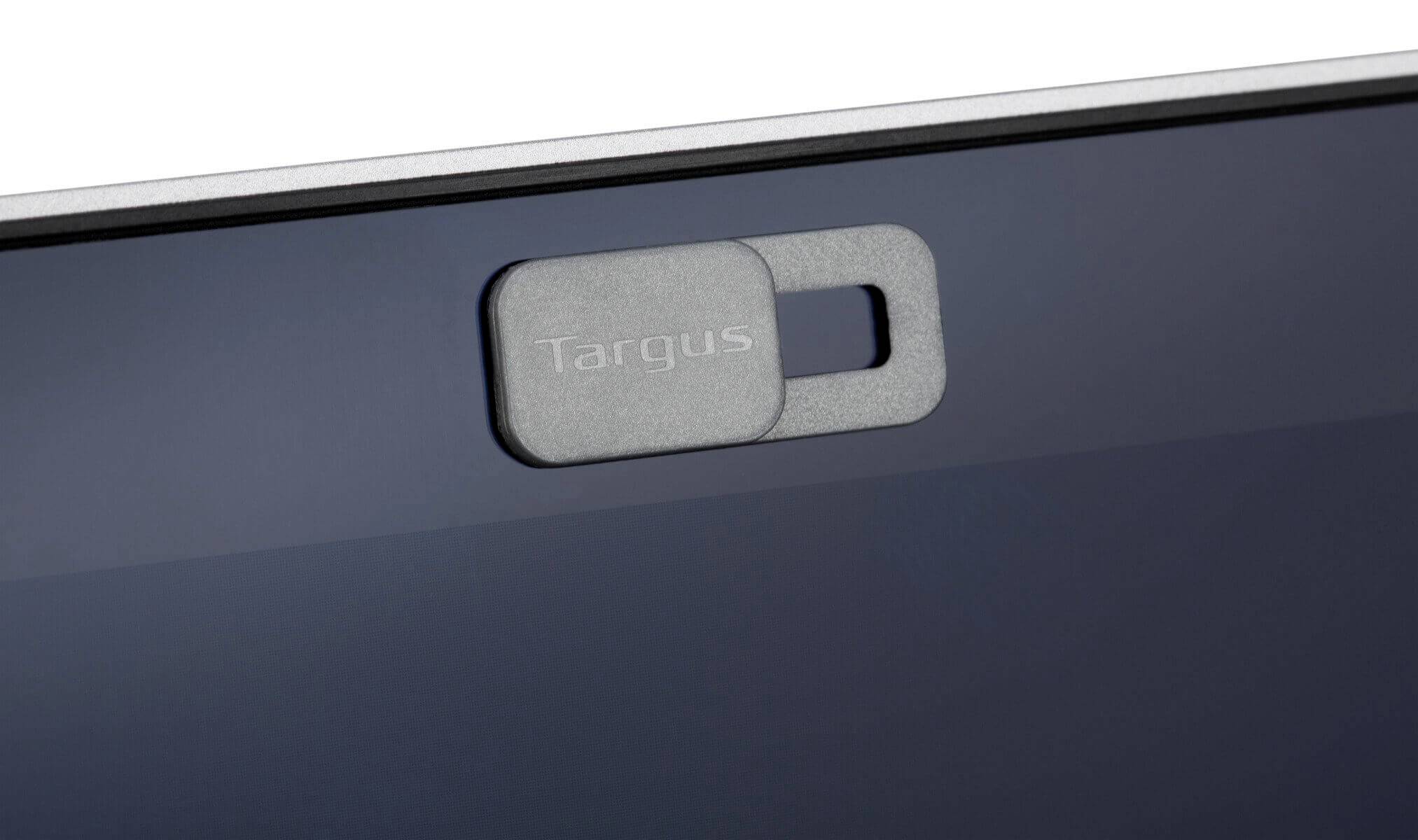Eine Laptop-Webcam mit einem geschlossenen Targus-Sichtschutz, der Privatsphäre und Sicherheit erhöht.