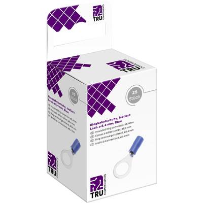 Verpackung mit 25 blauen, isolierten Ringkabelschuhen, Loch-Ø 8,4 mm, von TRU Components.