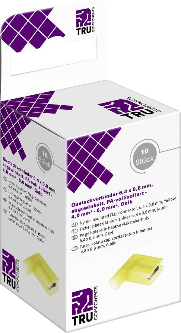 TRU COMPONENTS T2010C367 Quetschverbinder-Sortiment Steckbreite: 6.4 mm Steckdicke: 0.8 mm 90 ° Vollisoliert Gelb 10 St.