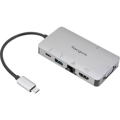 Ein USB-C-Hub mit mehreren Anschlüssen, darunter HDMI, VGA, Ethernet, USB und SD-Kartenleser. Geeignet für erweiterte Konnektivität.