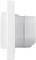 Seitenansicht eines weißen, runden Geräts, möglicherweise ein moderner Wandthermostat oder Sensor, montiert auf einer vertikalen Fläche.
