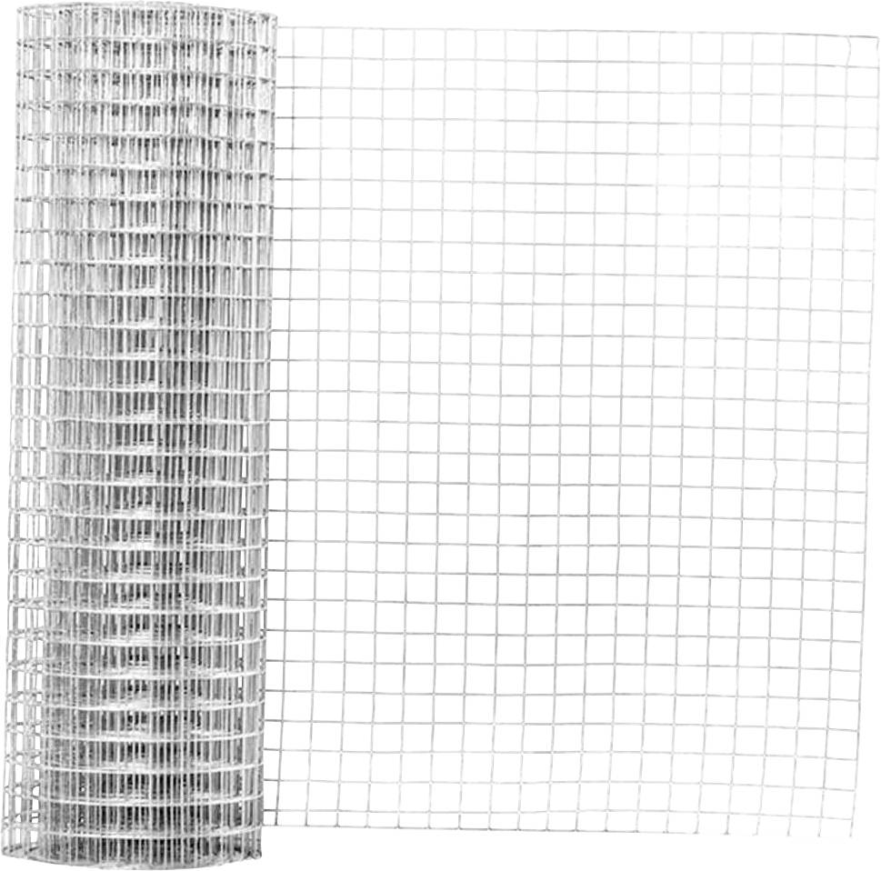 Eine Rolle aus verzinktem Drahtgitter. Das Gitter ist rechteckig, hat kleine, gleichmäßige Maschen und wird zum Abrollen bereitgehalten.