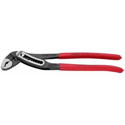 Eine rote Wasserpumpenzange mit schwarzem Kopf, hergestellt von Knipex. Ideal für greifende und drehende Arbeiten an Rohren und Schrauben.