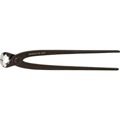 Schwarzer Beißzange mit gebogenen Griffen, geeignet zum Schneiden von Draht und Nägeln. Markenname 'Knipex 99 14 300' auf dem Griff.