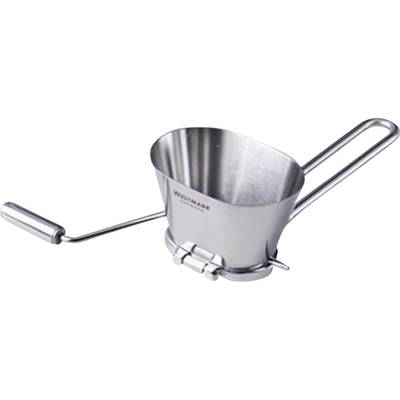 Edelstahl-Passiermühle mit Kurbelgriff, ideal zum feinen Pürieren von Obst und Gemüse.