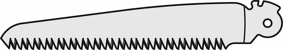 Eine graue, klappbare Handsäge mit gezackter Klinge. Geeignet zum Schneiden von Holz oder ähnlichen Materialien.