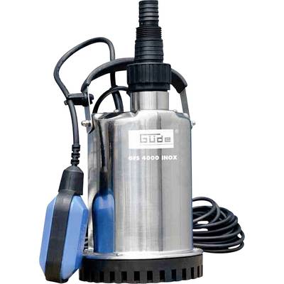 Pumpe aus Edelstahl, Modell 'Güde GFS 4000 INOX', mit Schwimmschalter und schwarzem Kabel, geeignet für den Wassertransport.