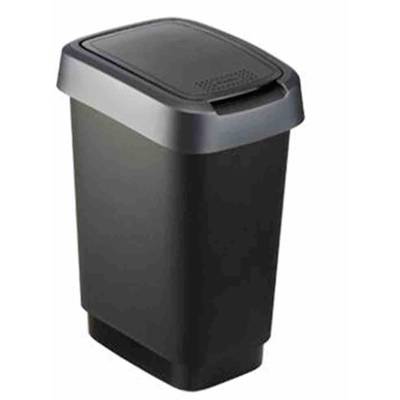 Rotho TWIST 1754508850 Mülleimer 50 l Polypropylen (L x B x H) 29.8 x 40.1 x 60.2 cm Schwarz, Silber 1 St.