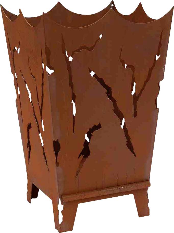 Feuerkorb Mystic mit Schiebeplatte zum Entleeren der Asche Metall mit Edelrost Feuerkorb Braun