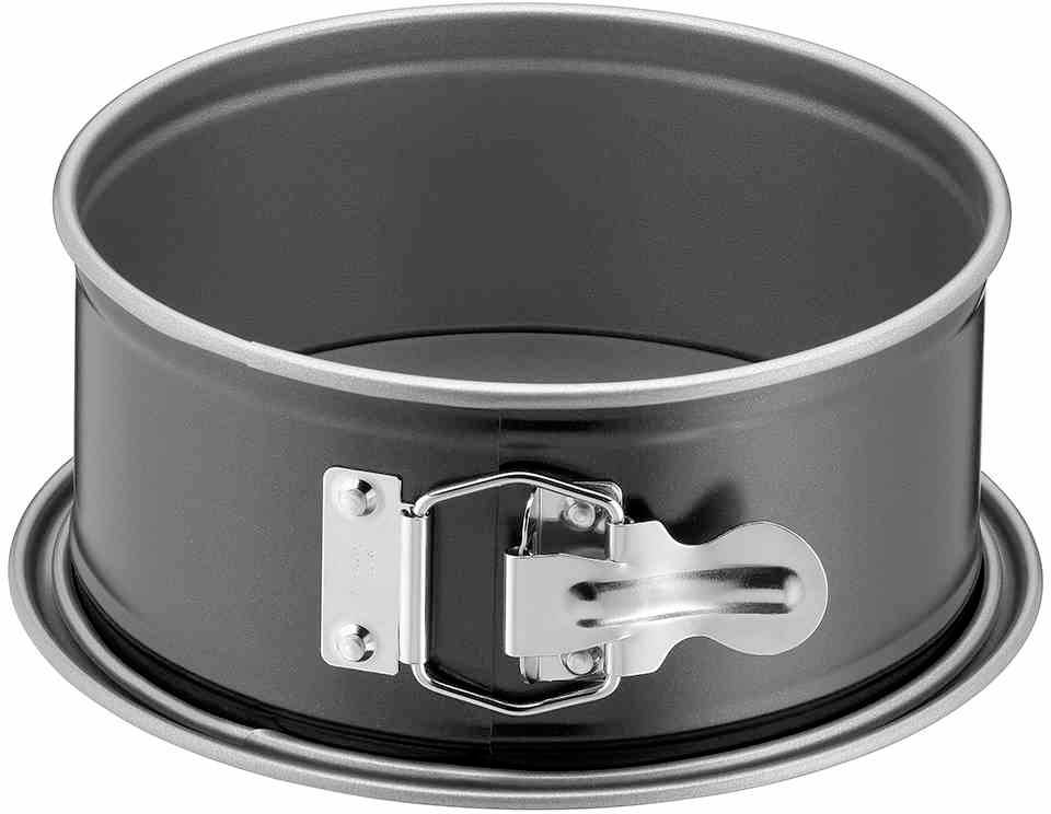Runde Springform mit abnehmbarem Rand und Verschluss, geeignet zum Backen von Kuchen oder Torten.