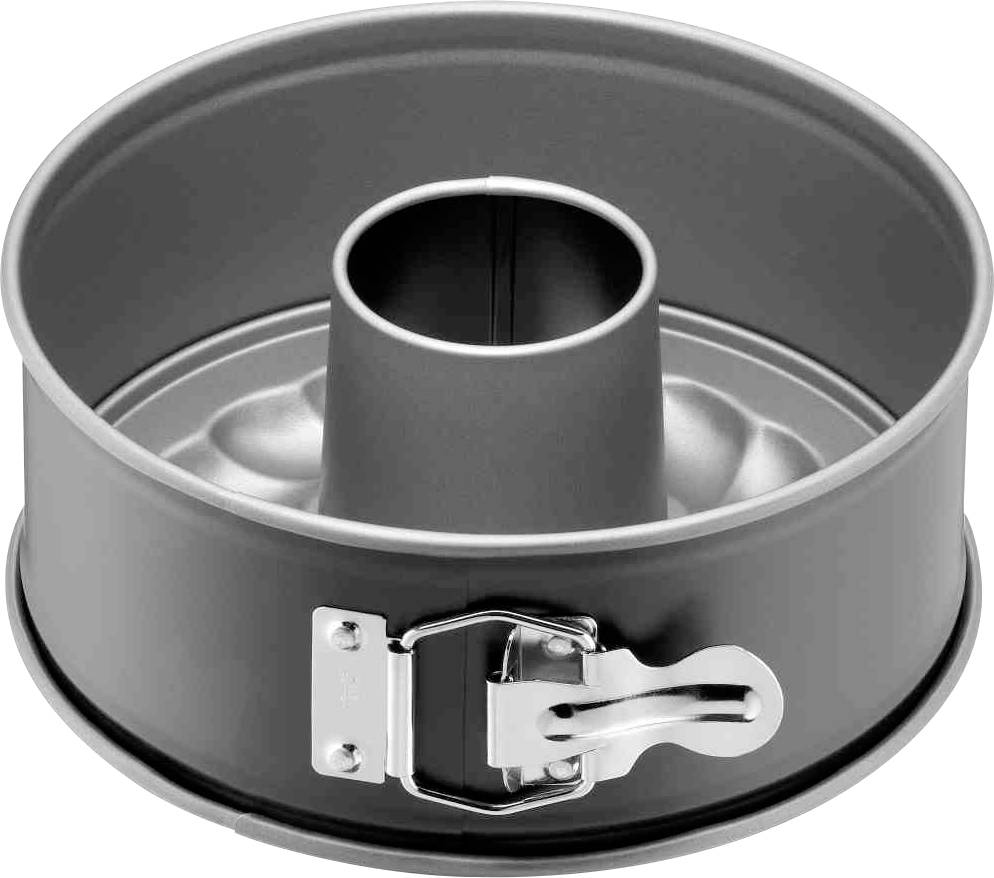 Runde Backform mit herausnehmbarem Mittelteil und Hebelverschluss, geeignet für Kuchen oder Gugelhupf.