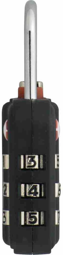 Ein schwarzes Zahlenschloss mit drei Ziffernrädern, aktuell auf '3-4-1' eingestellt.