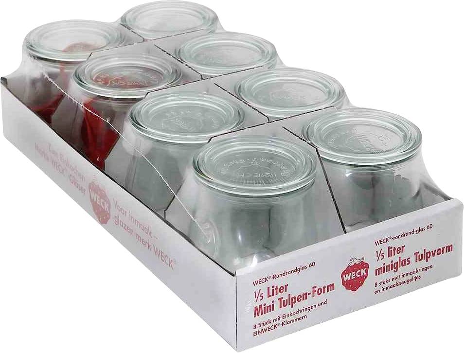 WECK 8T-762 Minitulpenform-Glas 8er-Tray 220 ml mit Ringen und Klammern