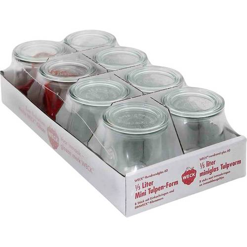 WECK 8T-762 Minitulpenform-Glas 8er-Tray 220 ml mit Ringen und Klammern