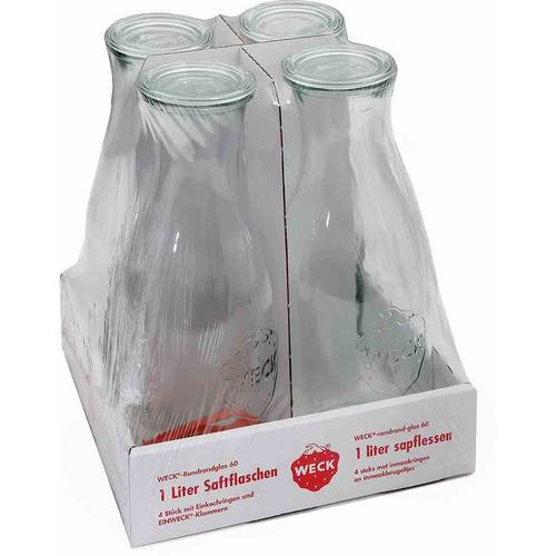 WECK 4T-766 Saftflasche 4er-Tray 1 l mit Ringen und Klammern